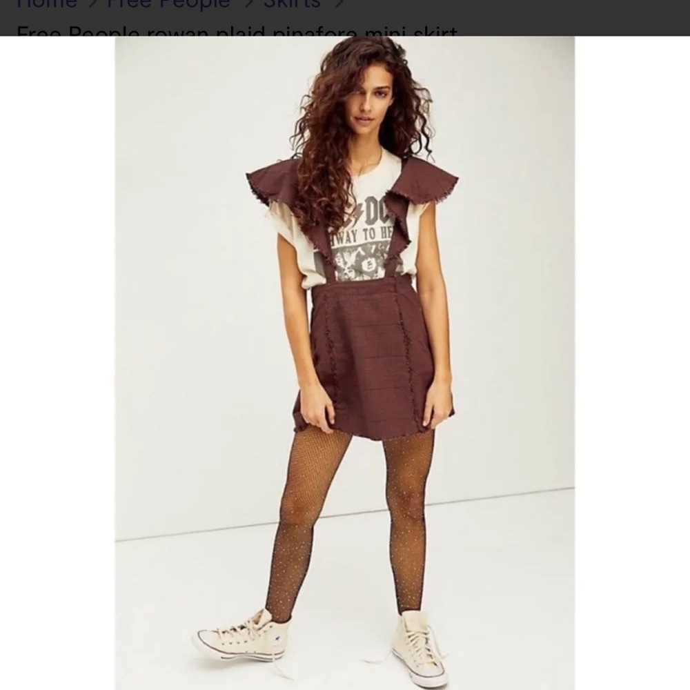 Free People Brown plaid strap overall skirt size 2